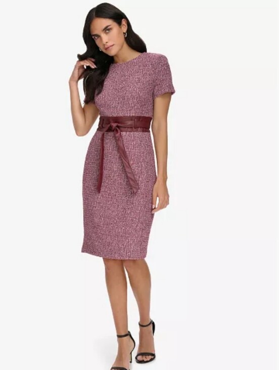 Calvin Klein Dresses & Skirts - Calvin Klein Purple Tweed Sheath Dress with Waist Tie
